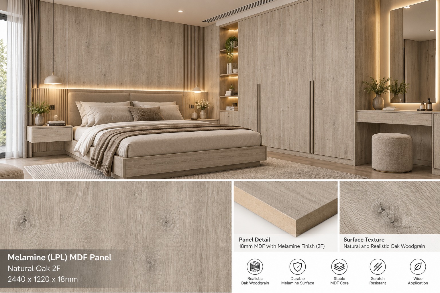 Melamine_Natural Oak_on_Wardrobe Application