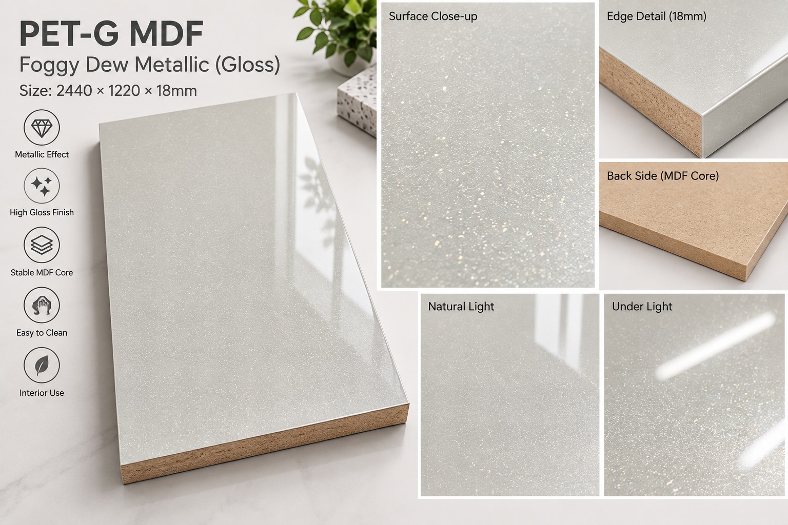 PETG Foggy Dew Metallic on MDF