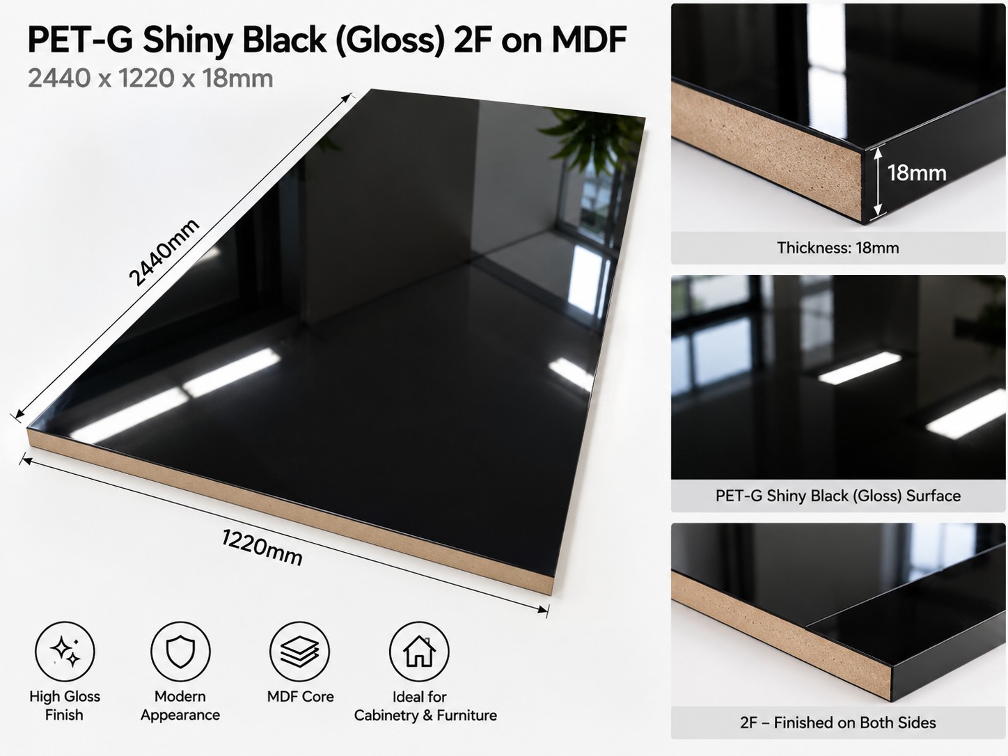 PETG SHINY BLACK GLOSS on MDF