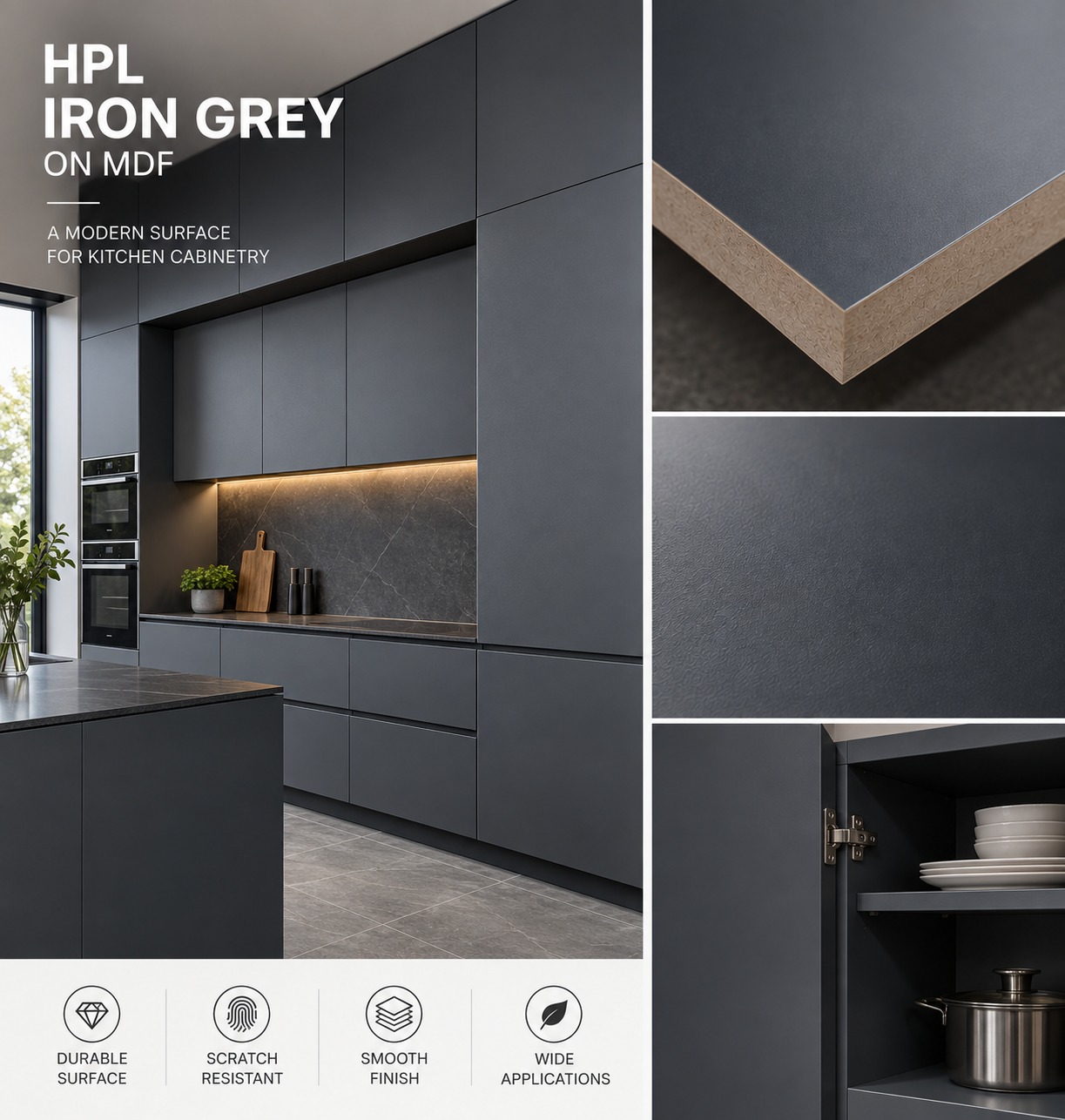 HPL Iron Grey on MDF