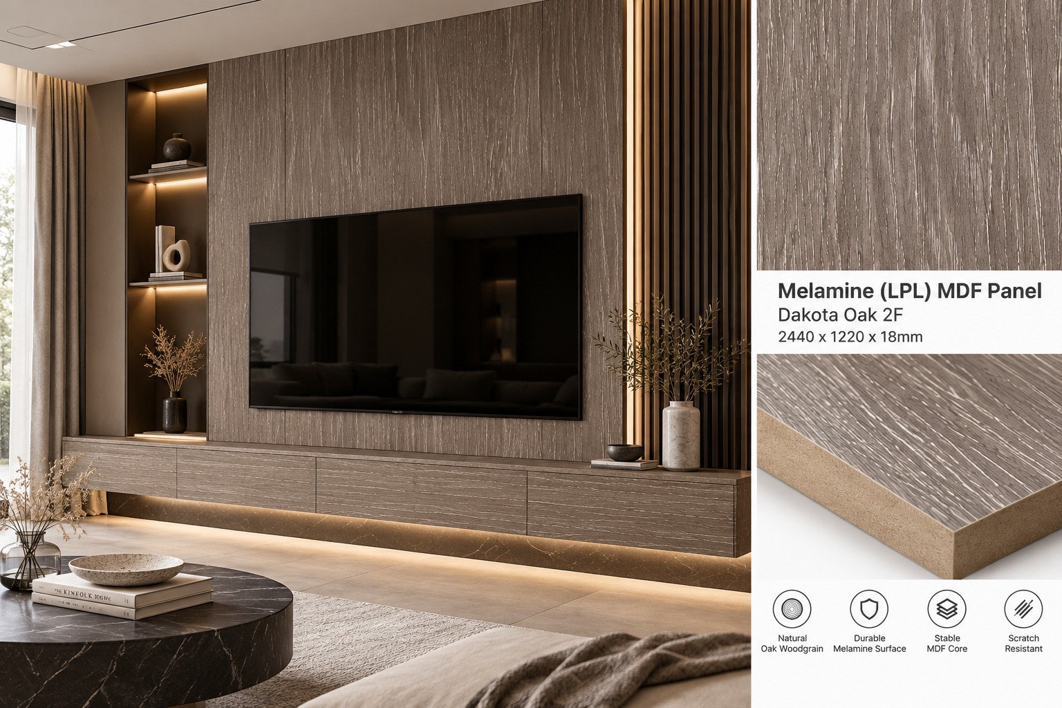Melamine_Dakota_Oak_TV_Wall_Application