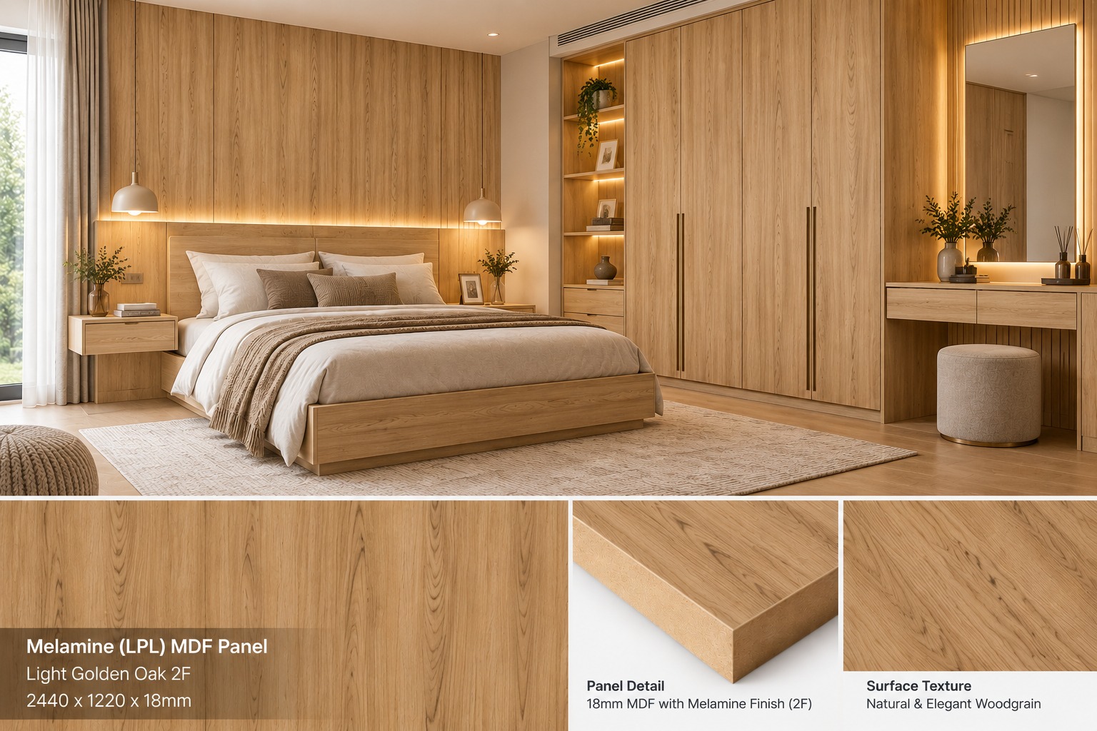 Melamine_Light_Golden_Oak_Bedroom_Application